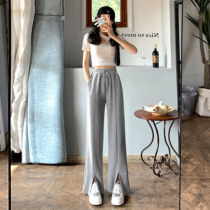 Grey Wide Leg Pants Women's Summer Thin 2024 New High Waist Dipped Loose Casual Mop Split Sports Pants