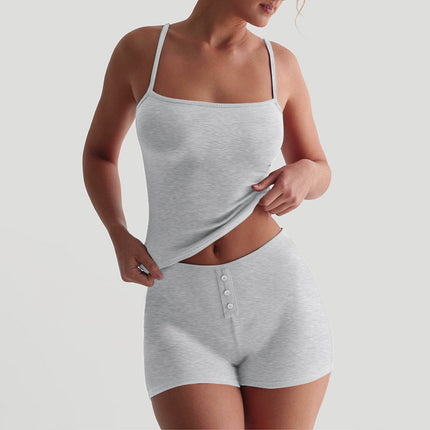 K25ST001 Europe and the United States cross-border women's spring and summer suspenders backless tight elastic low waist button hip shorts suit