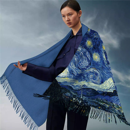 Winter Fashionable and Versatile Van Gogh Oil Painting Series Starry Sky Ladies Imitation Cashmere Long Scarf for Mother Shawl Warm Scarf