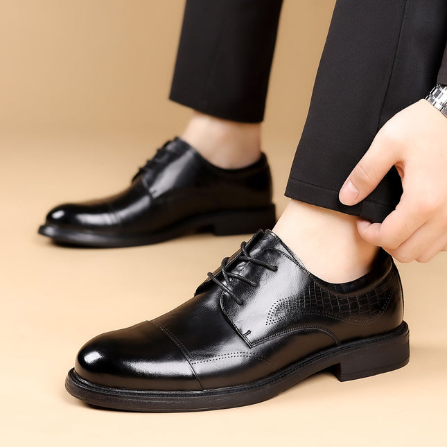 2026 Spring Breathable Casual Derby Shoes Men's Business Formal Leather Shoes Men's Genuine Leather British Style Three-Panel Men's Shoes