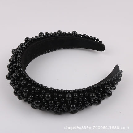 European and American luxury pearl sponge hairband hairpin female heavy industry exaggerated wide side pressure hair high cranial top net red head band wholesale