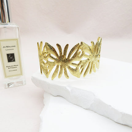 2024 New Cross-border Explosions Branch 18K Stainless Steel Open Bracelet Women's Flower Leaves Trendy Bracelet