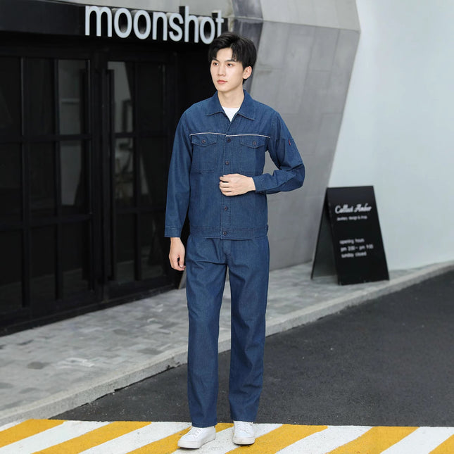 Thin summer Denim overalls suit male welder long sleeve power grid power factory workshop labor protection suit male
