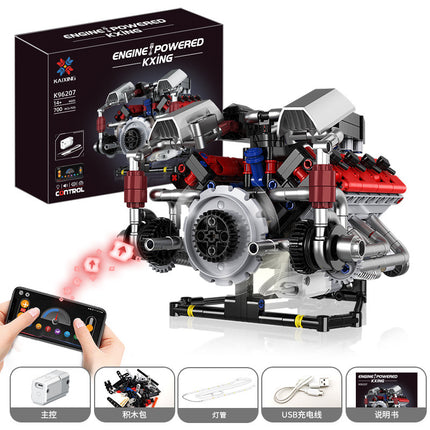 Cross-border Rambo sports car Simulation V8 Engine Engine Lighting Edition app Programmable Building Blocks Model Toy