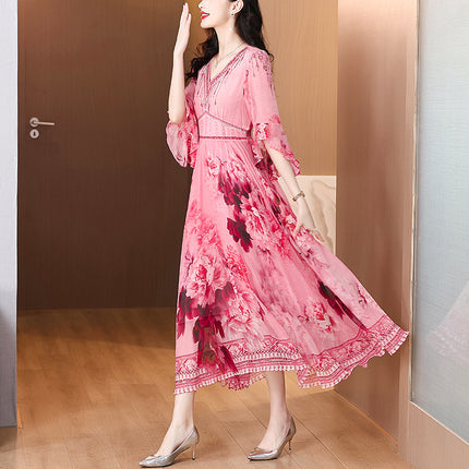 zyfs3903 Light Mature Elegant and Elegant Slim Long Dress 2025 Summer New French Vacation Floral dress