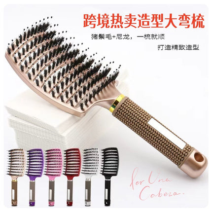 Cross-border Hot Pig Mane Big Bend Comb Fluffy Curly Hair Styling Comb Anti-static Hair Comb Home Hair Massage Comb