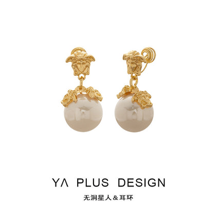 Ear-less Earrings French Vintage Court Style Metal Pearl Pendant Earrings Fashionable Personalized Mosquito Incense Plate Earrings for Women