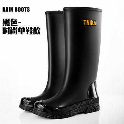Casual High-Top Men's Rain Boots, Luya All-Purpose Wading Shoes, Reflective Beam Mouth, Extra High Rubber Shoes, Non-Slip Black Rain Boots