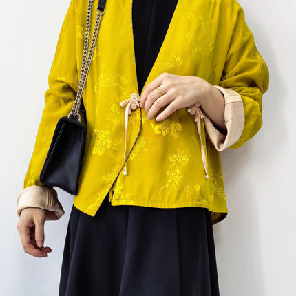 Special Offer: New Chinese-Style Jacquard Tang Suit Jacket, High-End Long-Sleeve Chinese-Style Raglan Sleeves, Tie-Up with Traditional Chinese Buttons, Women's Top with Color-Blocking