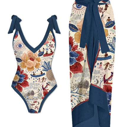 Cross-border New European and American Women's one-piece Swimsuit Sexy Printed Two-piece Skirt Hot Swimsuit Bikini suit