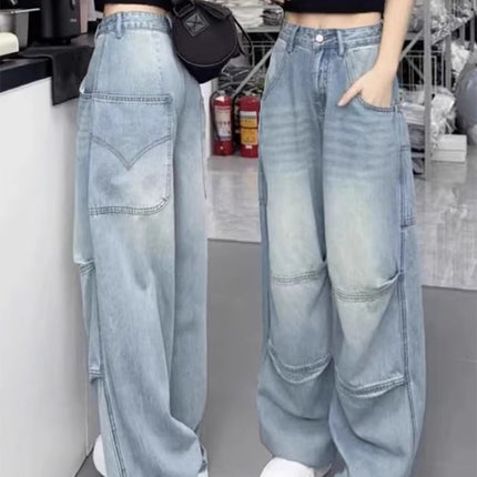 Plus Size Retro American Jeans 2025 Autum New Fat mm Loose High Waist Workwear Straight Wide Leg Floor Mopping Pants