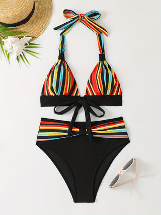 New Colorful Stripesd Swimsuit Printed Bikini Cross-Border Amazon Aliexpress Women's Split Swimsuit Bikini