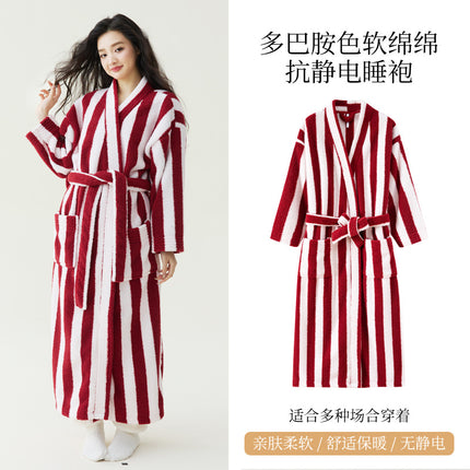 In-Stock Autumn and Winter New Coral Fleece Thickened Beautiful Fleece Men's and Women's Bathrobes, Extra-Long Bathrobes, Couple's Pajamas, Anti-Static