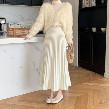 Autumn and Winter Knitted Skirt for Women, New Elegant, Versatile, Slimming Look, Thickeneded Long Skirt, A-Line Pleated Skirt, Extended Skirt