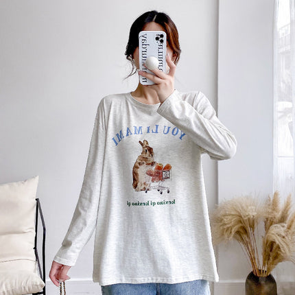 Pregnant Women's Postpartum Breastfeeding Jacket Outer Wear Moon Clothes Long Sleeve Thin T-Shirt Hot Mom's Spring and Autumn Clothes for Breastfeeding Period