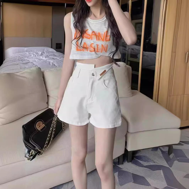 American Style New High Waist Straight Denim Shorts Women's Hot Girls Short Thin Slim Ins High Street Shorts Summer