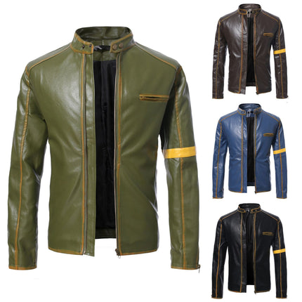 Foreign Trade Amazon European and American Men's Wear Old Motorcycle Leather Jacket Men's Youth Vertical Collar Motorcycle Leather Jacket