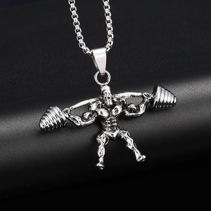 European and American best selling jewelry wholesale hip-hop personality domineering barbell weightlifting fitness pendant stainless steel men's and women's necklace
