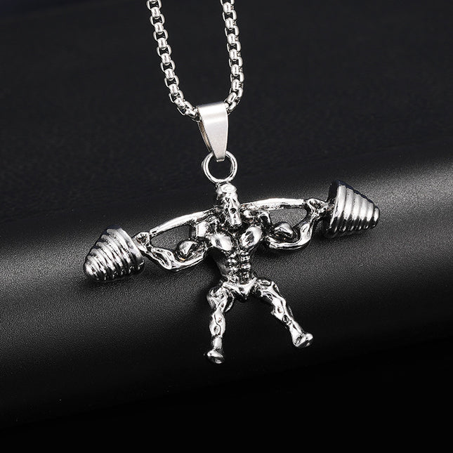 European and American best selling jewelry wholesale hip-hop personality domineering barbell weightlifting fitness pendant stainless steel men's and women's necklace