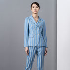 Gray Blue Wide Strip-80% Polyester 18% Viscose 2% Spandex / 155/80