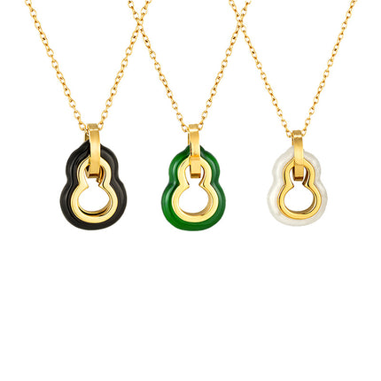 New Chinese style K gold gourd necklace women's high-end sense of non-fading clavicle chain niche design sense titanium steel jewelry wholesale