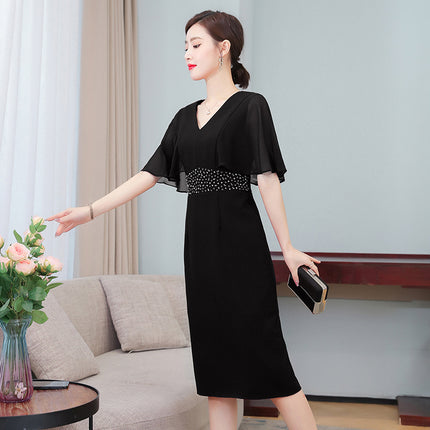 Middle-aged mother wedding dress wine red dress 2023 Summer new fashion temperament Xi mother-in-law dress