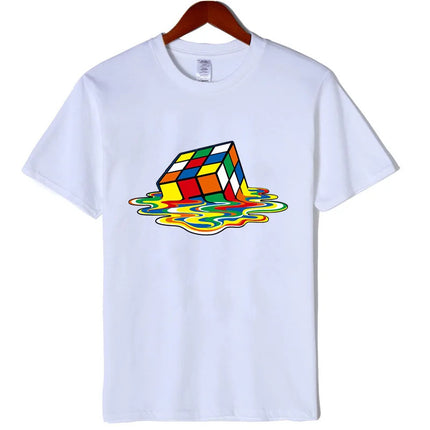 Men's High-Quality Pure Cotton Magic Square Print O-Neck Men's T-Shirt Casual Cool Hip-Hop Short-Sleeved Top