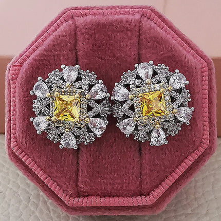 Amazon Hot Sale New Korean-style Yellow Zircon Earrings Light Luxury All-match Niche Ins Style Advanced Design e6528
