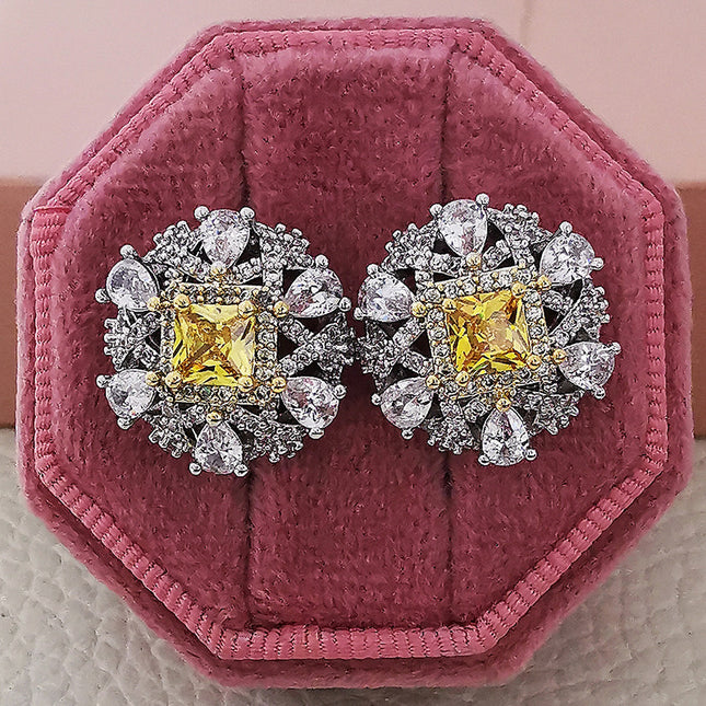 Amazon Hot Sale New Korean-style Yellow Zircon Earrings Light Luxury All-match Niche Ins Style Advanced Design e6528