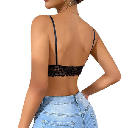 Sexy European and American Summer New V Neck Lace Backless Suspender Intimates Vest See-Through Tube Top Elegant Slim Fit