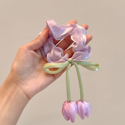 2026 Summer New Style Hair Ties, High Elasticity, Handmade Versatile Hair Accessories, Sweet and Beautiful Women's Tulip Hair Ties, Hair Accessories Wholesale