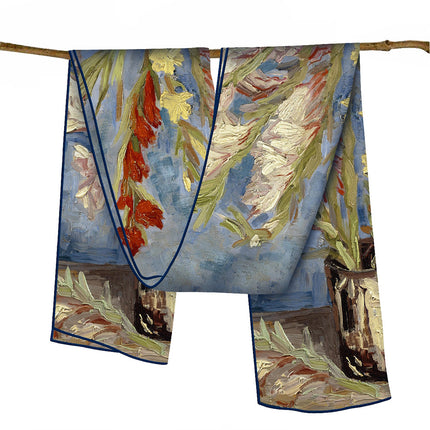 150cm Spring Long Van Gogh Oil Painting Series Starry Sky Women's Long Silk Scarf All-Match Shawl Scarf Scarf for All Seasons
