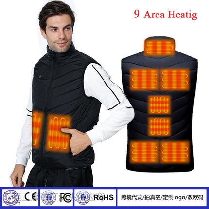 Cross-border New Single Control Zone 9 Heating Vest Winter Intelligent Constant Temperature Electric Vest USB Safe Warm Heating Clothing for Men