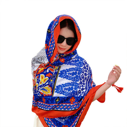 Ethnic style cotton and linen feel silk scarf travel sunscreen beach towel long outer wear decorative shawl thin scarf for women