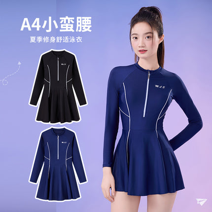 Long-sleeved swimsuit women's conservative sunscreen one-piece swimsuit slimming fat-covered girls swimsuit swimming pool training