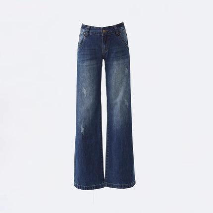 2025 American Retro Low-Waist Hot Girl Loose Versatile Wide-Leg Pants Drapey Slimming Fleece Flared Jeans for Women