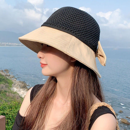 Sun Hat Women's New Fisherman Hat All-match Spring and Summer Hat Women's Breathable Mesh Riding Sun-screen Hat with Large Rim and Small Face