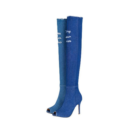 2024 Spring New Casual Fashion Korean Style Over-The-Knee Boots with the Same Elastic Round Toe High-Top Cowboy Boots for Women