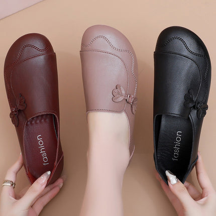 2026 Mom's Shoes: Soft Sole, Comfortable, Non-Slip, Middle-Aged Leather Shoes, Flat Shoes for Middle-Aged and Elderly Women, Spring and Autumn Style