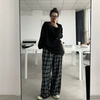 Black-[black and white plaid pants] / S