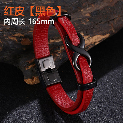 [Explosions] Cross-border punk 8-character lucky leather rope men's charm leather snap buckle leather bracelet trendy jewelry
