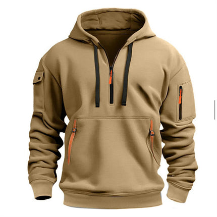 Men's Sweatshirt Casual Sports Hoodie Autumn and Winter Top with Arm Pocket Zipper Hoodie