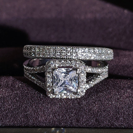 Chinese Valentine's Day Rectangular Full Diamond Wedding Banquet Couple Wedding Ring Combination Ring Ebay Exaggerated R1405-779A