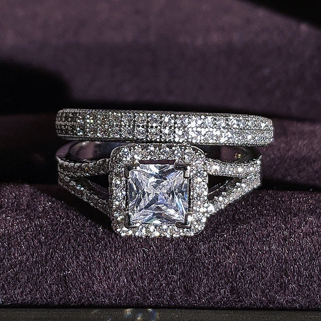 Chinese Valentine's Day Rectangular Full Diamond Wedding Banquet Couple Wedding Ring Combination Ring Ebay Exaggerated R1405-779A