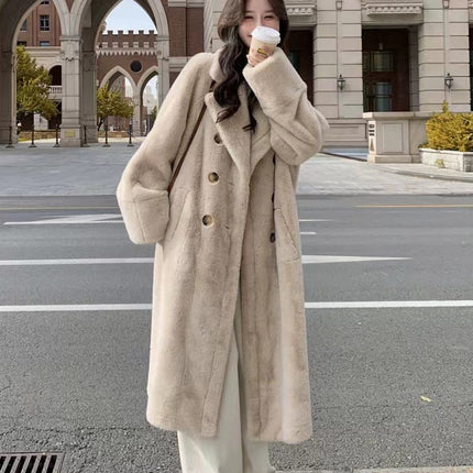 Mink Fur Coat for Women, Extended Version, Thickened, Suit Collar, Eco-Friendly Fur, 2025 Winter New Style, Fur Integrated Coat