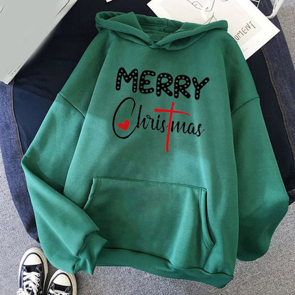 in stock foreign trade cross-border Christmas letters Merry Christmas printed hooded vests European and American autumn and winter men and women