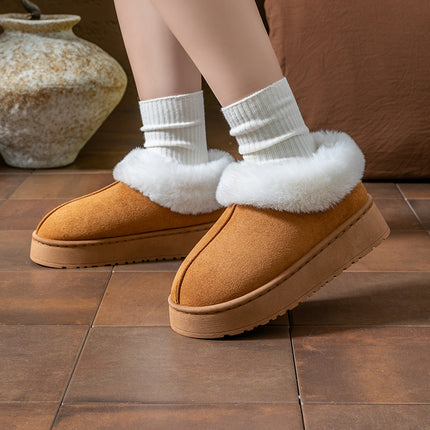 Cotton Slippers for Women in Autumn and Winter, Warm Outer Wear, Thick-Soled Velvet, Non-Slip Bags, Comfortable Home Indoor High-Heeled Cotton Shoes