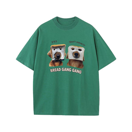 Direct Spray Bread Dog Print Short-sleeved T-shirt American Fashion Brand Casual Men's and Women's Fun Pure Cotton Loose Round Neck T-shirt