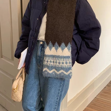 Vintage contrast wool scarf Jacquard striped winter cold warm scarf lovers Joker women's scarf wholesale