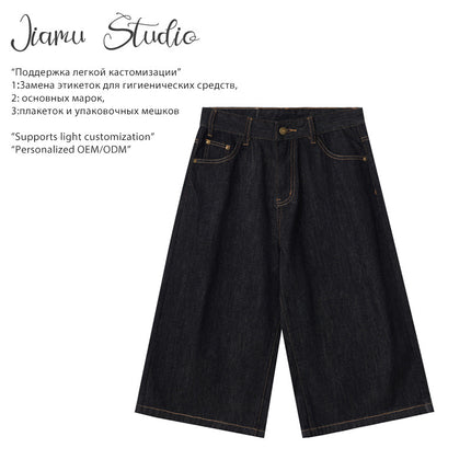 JIMAU New American Style Retro Original Bull Baggy jeans Cropped Jeans Men's Straight Loose Unisex Wide Leg